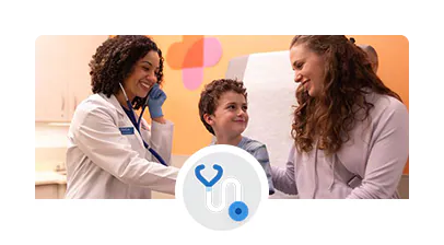 Patient and mom with healthcare professional